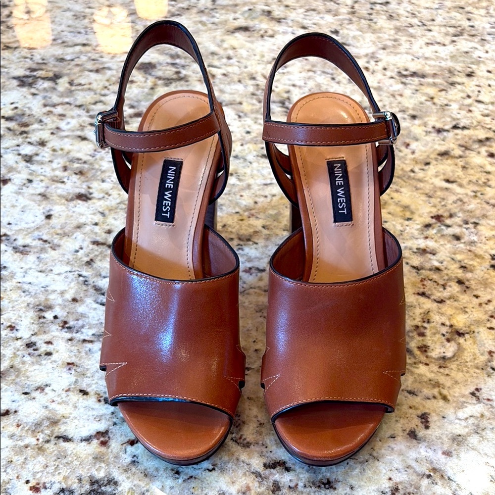 Nine West brown leather platform heels shoes Size 7.5 - Picture 2 of 14